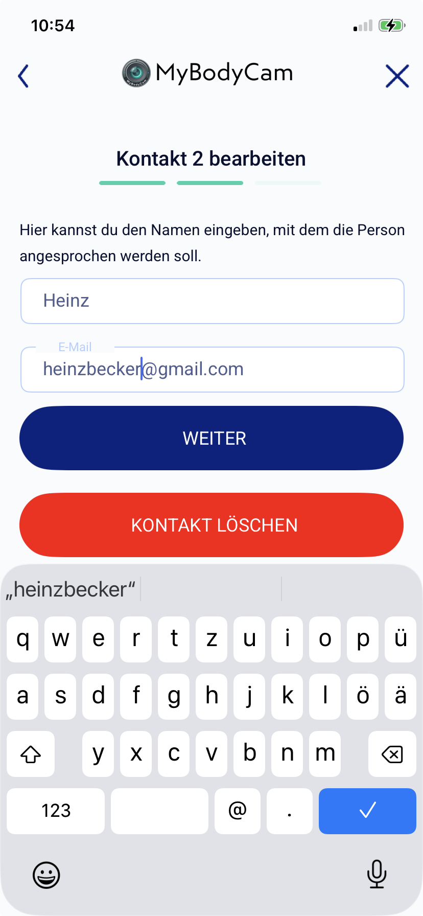 Kontakt 2 bearbeiten mit Name und E-Mail